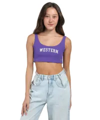 Purple Western scoop neck top.