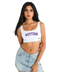 White Western scoop neck tank top.