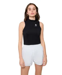 Black high neck top with zipper. Mustangs logo on left chest.