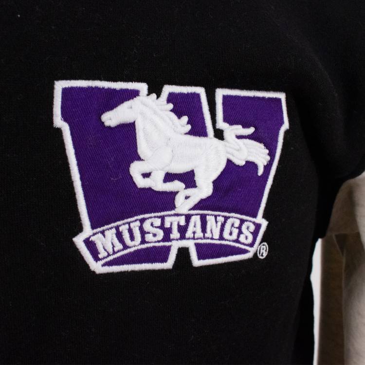 【DEARMINE】Shed Western Mustang Jacket Small Fleece Varsity Jacket Grey/Black Mustangs | Dellelce