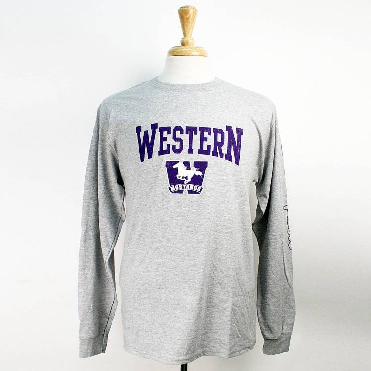 Grey Western Mustangs Champion Long Sleeve T Shirt Dellelce Family Bookstore